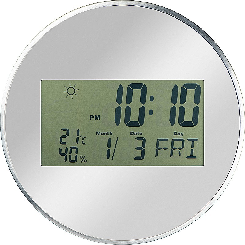 Wanduhr mit Digitaldisplay  - Silbergrau