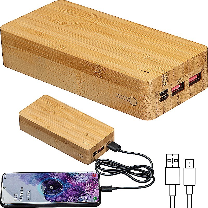 Powerbank aus Bambus 20.000 mAh - Beige