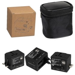 Gummierter Reiseadapter in einem Etui - Schwarz