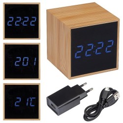 Tischuhr mit schwarzem Display und blauer LED Anzeige - Beige