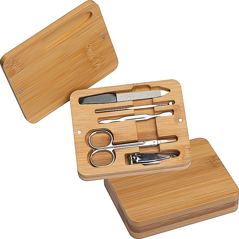 Manikürset in Bambusetui - Beige