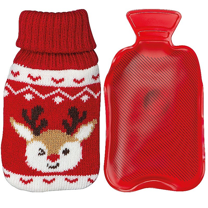 Handwärmer mit weihnachtlichem Stricküberzug  - Rot