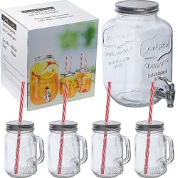Set aus Getränkespender und 4 Glaskrügen  - Transparent