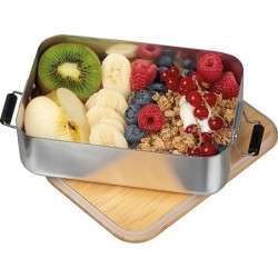 Brotzeitbox aus Aluminium mit Bambusdeckel  - Silbergrau