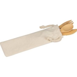 Bambus Besteck im Baumwolletui - Beige