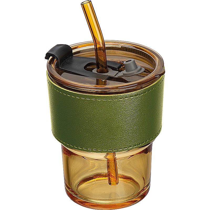 Farbiges Trinkglas mit Glasstrohhalm - Gelb