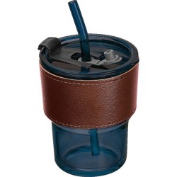 Farbiges Trinkglas mit Glasstrohhalm - Dunkelblau