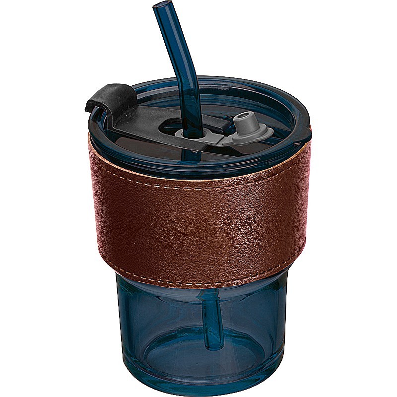 Farbiges Trinkglas mit Glasstrohhalm - Dunkelblau