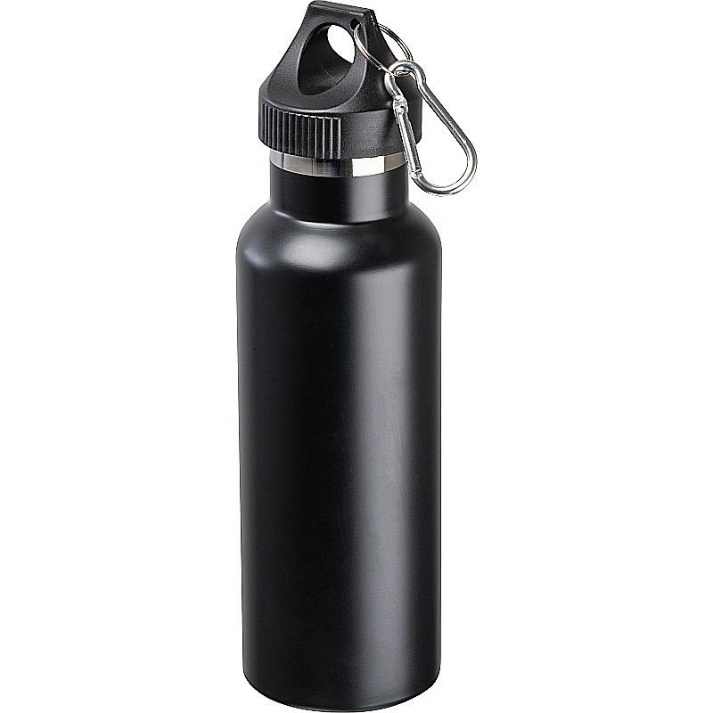 Vakuum Isolierflasche, matt, 750ml mit Karabiner - Schwarz