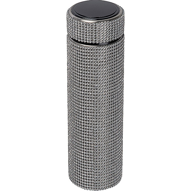 Große Edelstahltrinkflasche mit Strassstein-Akzenten  - Silbergrau