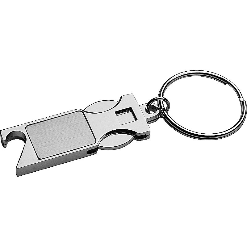 Schlüsselanhänger aus Metall mit Einkaufschip - Silbergrau