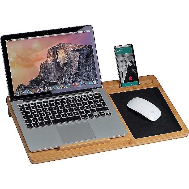Laptopunterlage mit Mousepad und Handyhalter - Beige