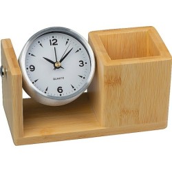 Stifteköcher aus Bambus mit analoger Uhr - Beige