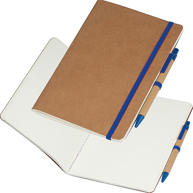 A5 Notizheft mit Kugelschreiber  - Blau