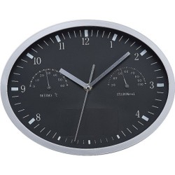 Wanduhr mit Hygro- und Thermometer - Schwarz