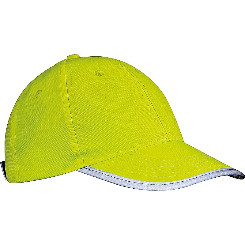 AZO freie 6 Panel Baseballcap für Erwachsene aus Polyester mit reflektierender Borte - Gelb