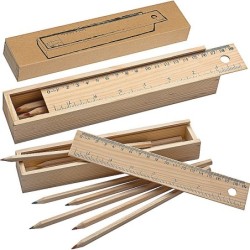 Holzbox mit 8 Buntstiften und Lineal - Braun