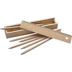 Holzbox mit 8 Buntstiften und Lineal - Braun