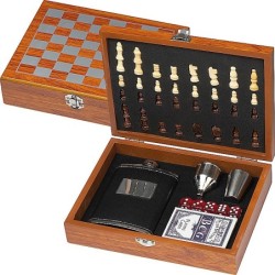 Spieleset mit Flachmann Schach- und Kartenspiel - Braun