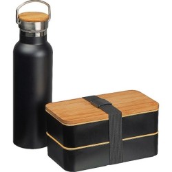 Set aus Lunchbox und Trinkflasche - Schwarz